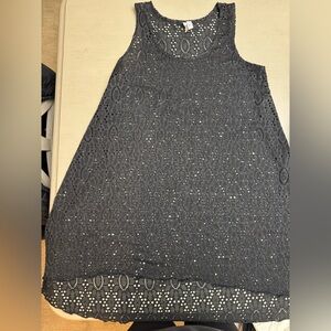 Profile women’s size small Black Sleeveless Lace swim cover up EUC!!